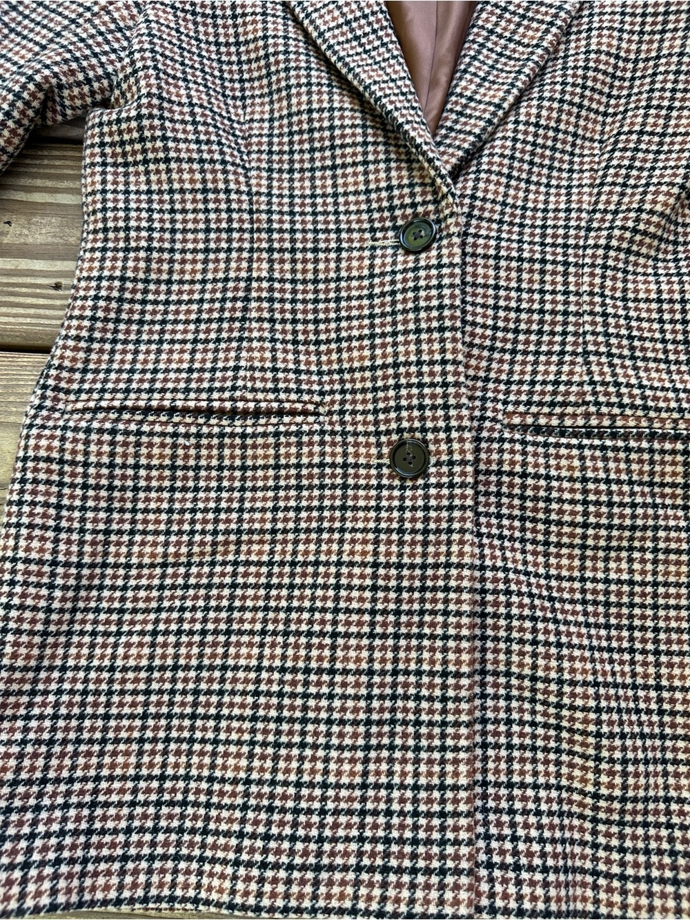 Abercrombie & Fitch Houndstooth Plaid Blazer Jacket Brown Black Women’s Small - Picture 2 of 9